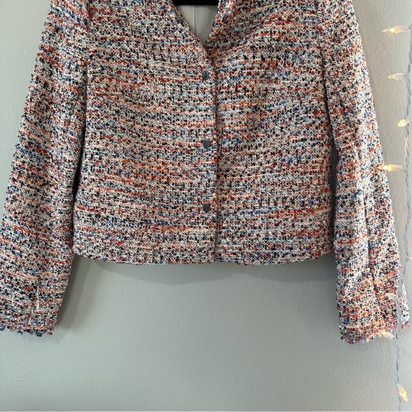 H&M Orange Multicolored Textured Weave Frayed Jacket Size 6 - Picture 4 of 11